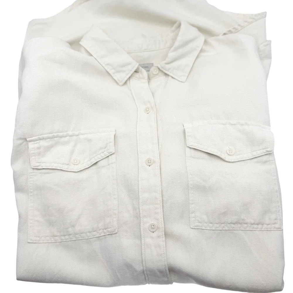 Outerknown Shirt Dress Womens M White Linen Organic Cotton Herringbone Lagenlook